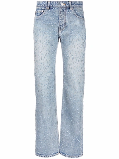 Shop Balenciaga Distressed Straight-leg Jeans In Blau