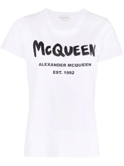 Shop Alexander Mcqueen Logo-print Cotton T-shirt In Weiss