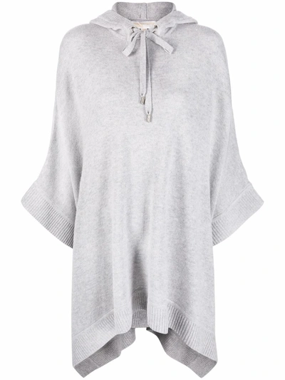 Shop Michael Michael Kors Fine-knit Hooded Cape In Grau