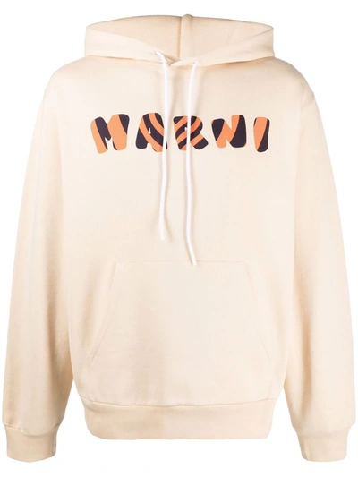 Shop Marni Logo-embroidered Hoodie In Nude