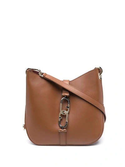 Shop Furla Chain-link Rounded Shoulder Bag In Brown