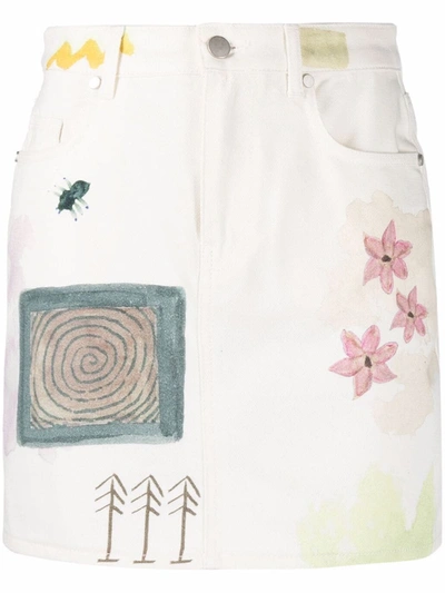 Shop Mcq By Alexander Mcqueen Floral-print Denim Mini Skirt In White