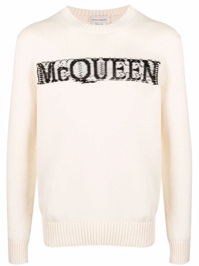 Alexander Mcqueen Logo-print Crew Neck Sweatshirt In Weiss
