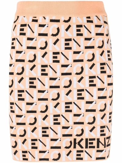 Shop Kenzo Monogram Logo-knit Mini Skirt In Orange