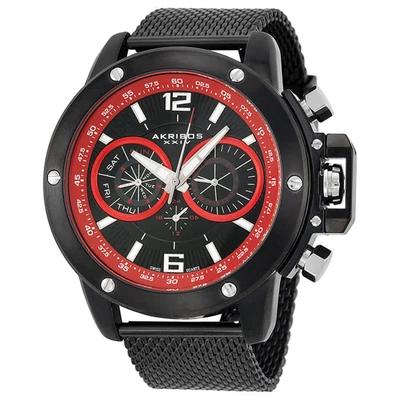 Shop Akribos Xxiv Conqueror Black And Red Dial Mens Watch Ak515bk In Black / Red
