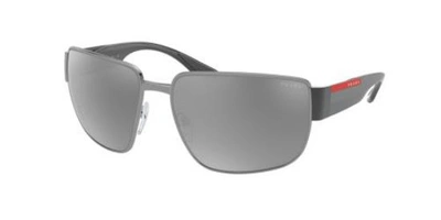 Shop Prada Light Grey Mirror Silver Rectangular Mens Sunglasses 0ps 56vs 5av09f62 In Grey,gunmetal,silver Tone