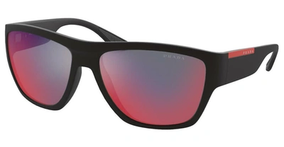 Shop Prada Dark Grey Mirror Blue/red Rectangular Mens Sunglasses 0ps 08vs Dg008f59 In Black,blue,grey