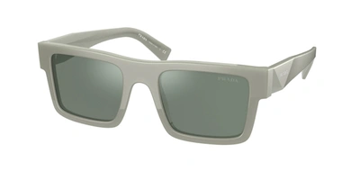 Shop Prada Green Mirror Internal Silver Rectangular Mens Sunglasses 0pr 19ws Th904m52 In Green,silver Tone