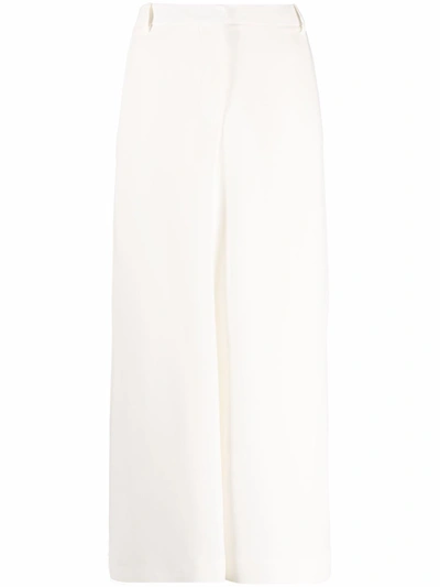 Shop Valentino Silk Cropped Wide Leg Trousers In White