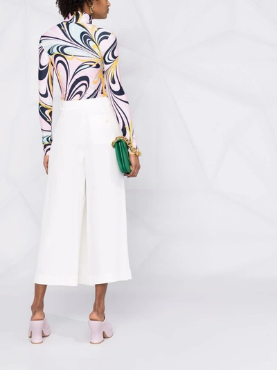 Shop Valentino Silk Cropped Wide Leg Trousers In White