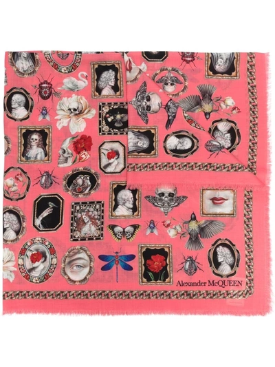 Shop Alexander Mcqueen Fine Knit Graphic-print Scarf In Rosa