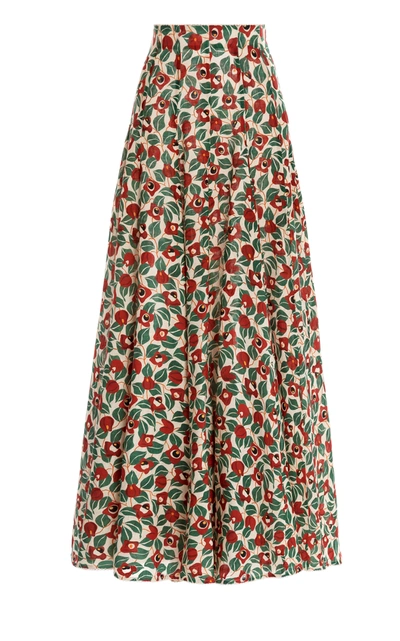Shop Agua By Agua Bendita Women's Mimosa Warana Esmeralda Printed Linen Maxi Skirt In Multi
