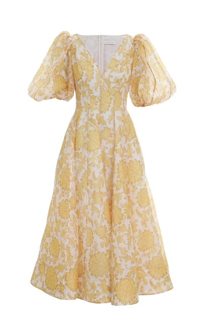 Shop Zimmermann Women's Postcard Puff-sleeve Floral Linen-silk Midi Dress