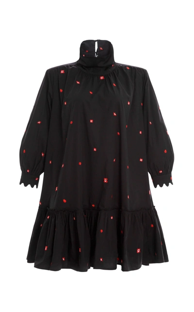Shop Agua By Agua Bendita Women's Hibisco Warana Noche Embroidered Cotton Mini Dress In Black