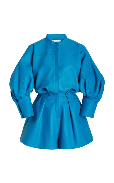 Shop Oscar De La Renta Women's Leather Romper In Blue