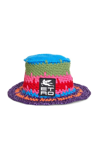 Shop Etro Crocheted Cotton-blend Bucket Hat In Purple