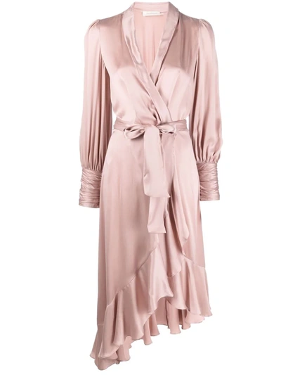 Shop Zimmermann Wrapped Silk Midi Dress In Pink