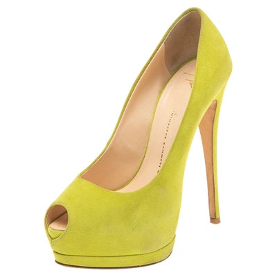 Pre-owned Giuseppe Zanotti Green Suede Sharon Peep-toe Platform Pumps Size 38