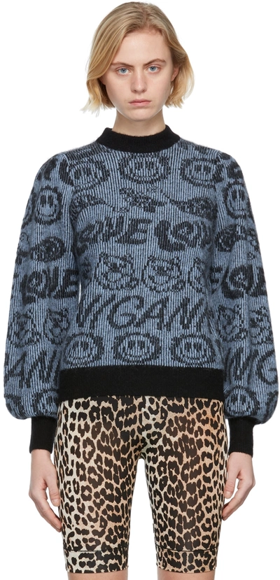 Shop Ganni Blue Wool Knit Sweater In 594 Placid Blue