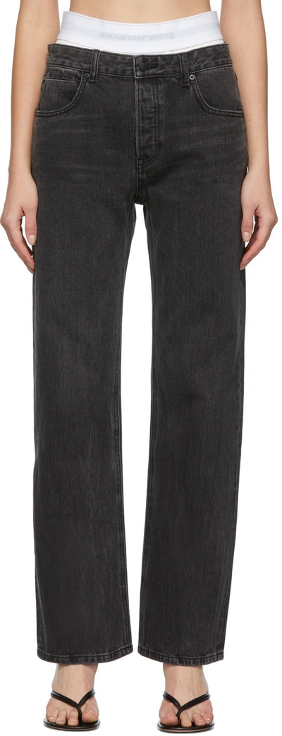 Shop Alexander Wang Black Brief Layer Jeans In 015 Grey Aged
