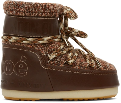 Shop Chloé Brown Moon Boot Edition Knit Snow Boots In 25n Tannish Brown
