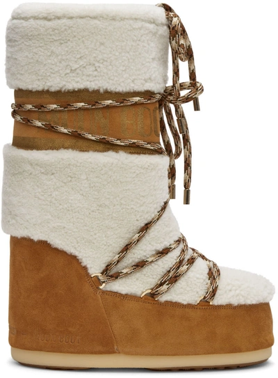 Shop Moon Boot Off-white & Tan Lab69 Icon Tall Boots In 57024 Whisky Off