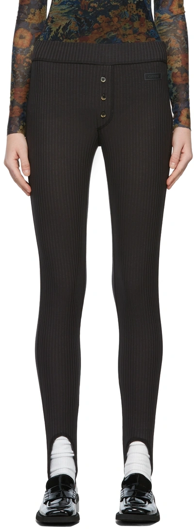 Ganni Ribbed Stirrups Tencel Leggings In 252 Phantom