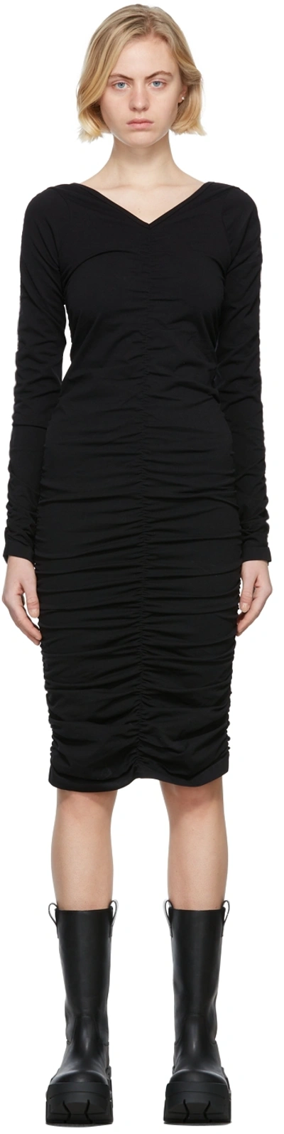 Shop Helmut Lang Black Ruched Seamless Jersey Dress In 001 Black