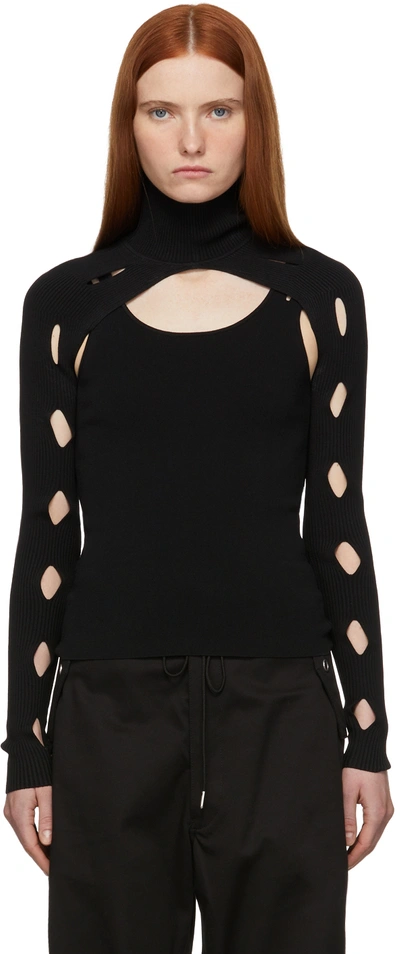 Shop Dion Lee Black Slash Woven Turtleneck