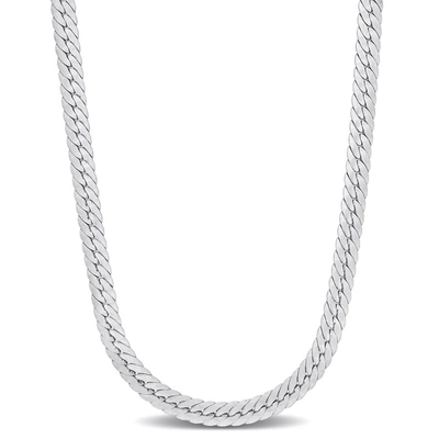 Shop Amour Herringbone Chain Necklace In Sterling Silver In White
