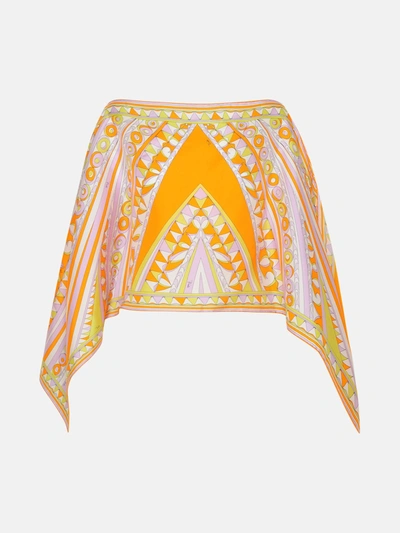 Shop Emilio Pucci Multicolor Silk Crop Cape In Orange