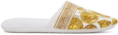 Shop Versace White Medusa Amplified Slippers In Z7010 White