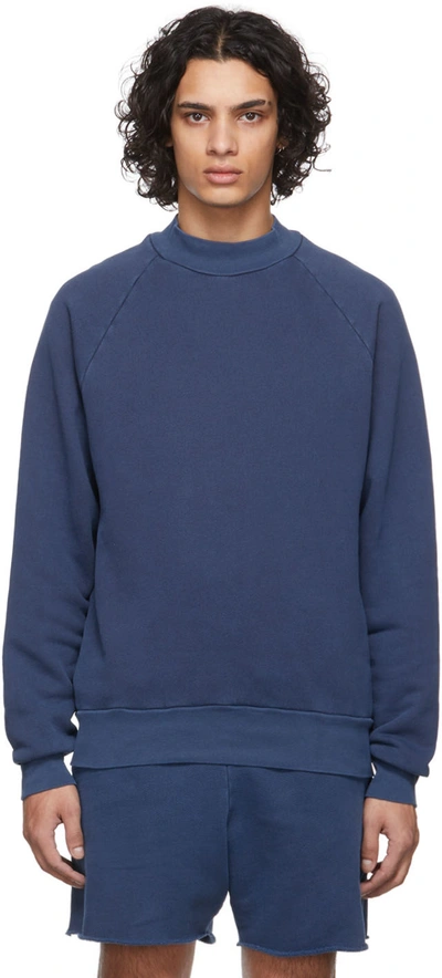 Shop Les Tien Blue Heavyweight Mock Neck Raglan Sweatshirt In Blue 42