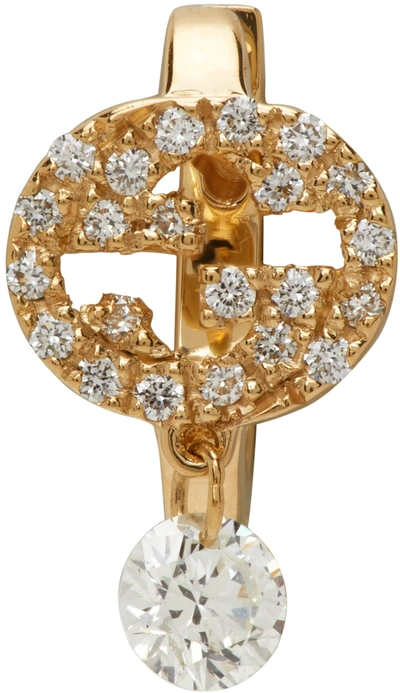 Shop Gucci Gold Interlocking G Diamond Single Earring In 8000 Gold/white D.