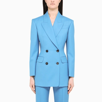 Shop Alexander Mcqueen Cerulean Blue Double-breasted Jacket In Light Blue