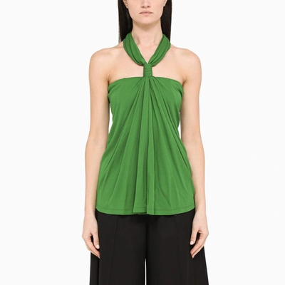 Shop Loewe Green Crepe Top With Twisted Knot