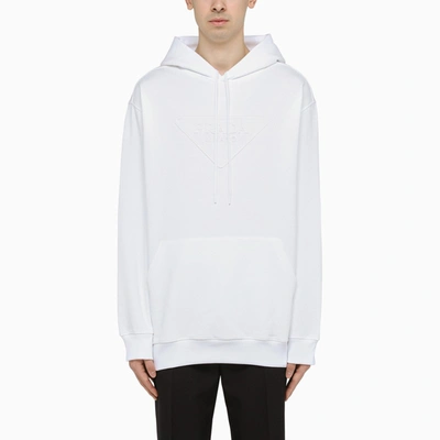 Prada White Logo-embroidery Hoodie In Bianco | ModeSens