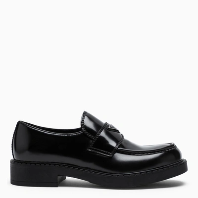 Shop Prada Black Brushed Leather Loafer