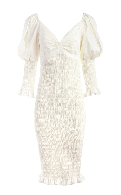 Shop Alejandra Alonso Rojas Women's Shirred Cotton Midi Dress In White