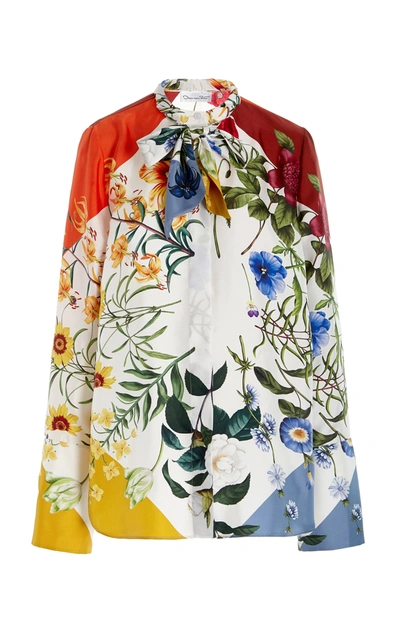 Shop Oscar De La Renta Women's Floral-print Silk-twill Blouse