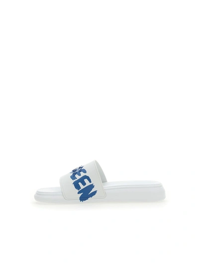 Shop Alexander Mcqueen Flip Flops In White/lake Blue