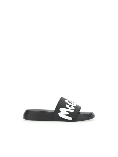 Shop Alexander Mcqueen Flip Flops In Black/white