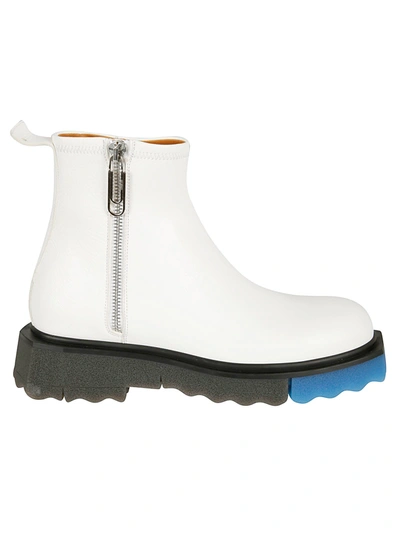Shop Off-white Sponge Sole Leather Zip Boots In White/blue