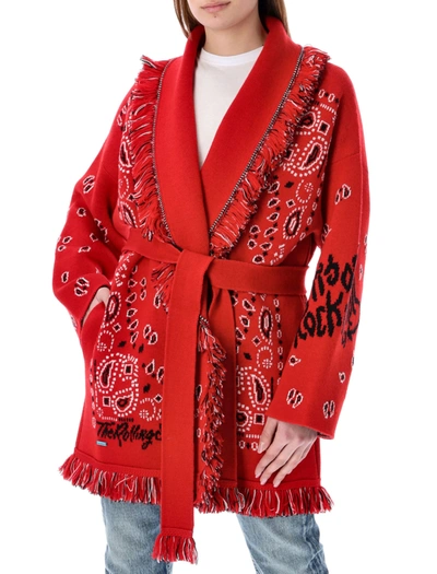 Shop Alanui Bandana Cashmere-blend Jacquard Icon Cardigan In Red Bandana