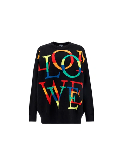 Shop Loewe Love Sweater In Black/multicolor