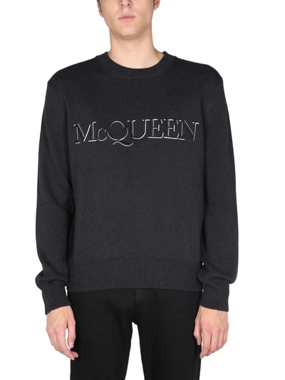 Shop Alexander Mcqueen Sweater With Embroidered Logo In Nero
