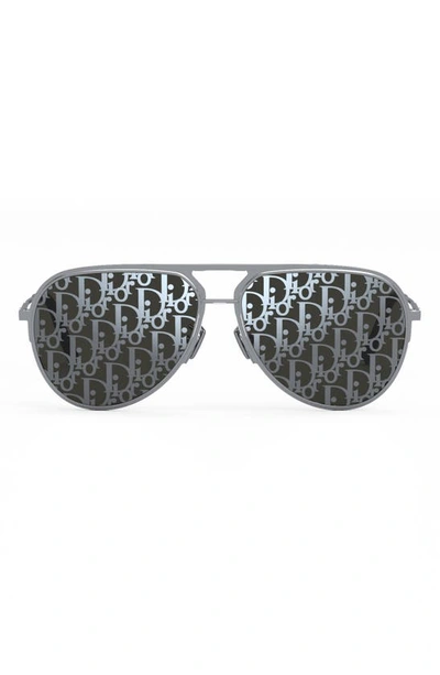Dior Logo Lens 60mm Mirrored Aviator Sunglasses In Smoke Mirror 