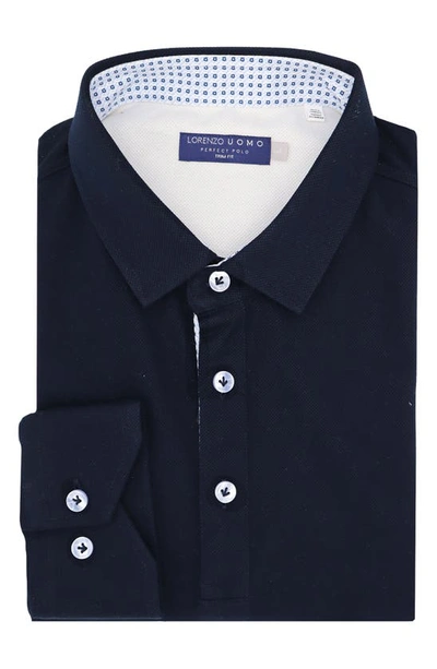 Shop Lorenzo Uomo Trim Fit Long Sleeve Polo Shirt In Navy
