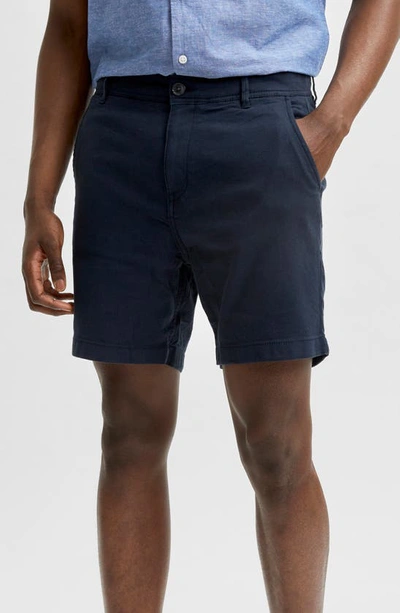 Shop Selected Homme Storm Flex Twill Shorts In Dark Sapphire