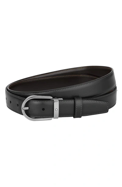 Shop Montblanc Horseshoe Buckle Reversible Leather Belt In Black